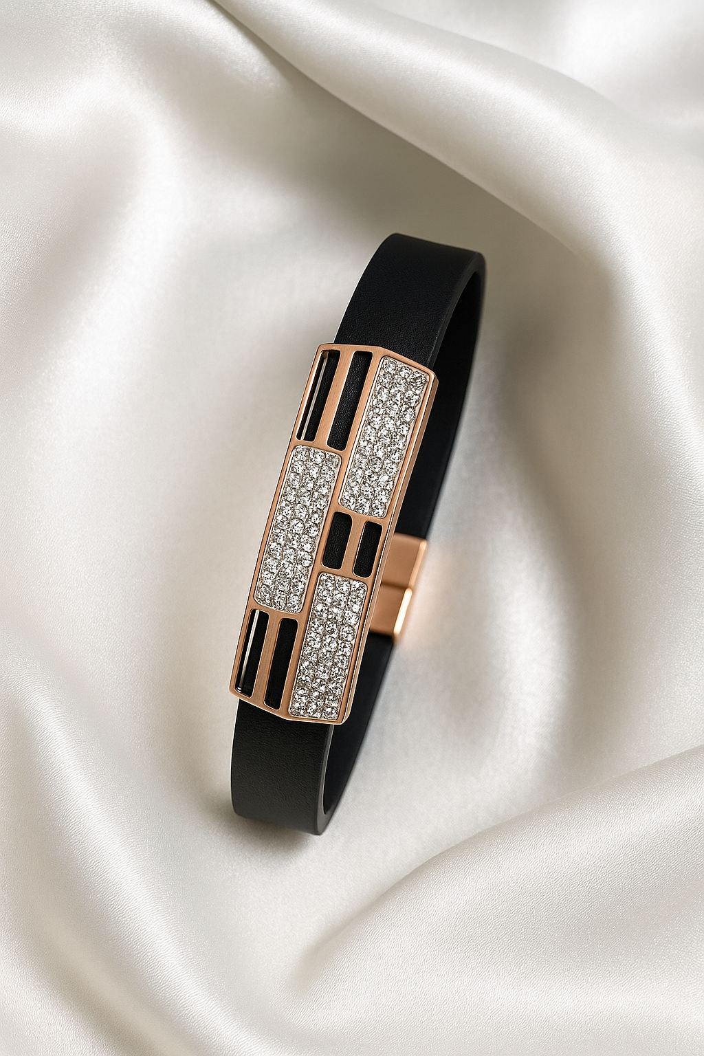 Luxury Black Silicone & Rose Gold-Plated Crystal Bracelet