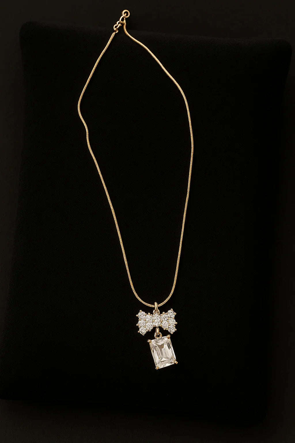 Crystal Charme Bow & Baguette Pendant Necklace - My Store