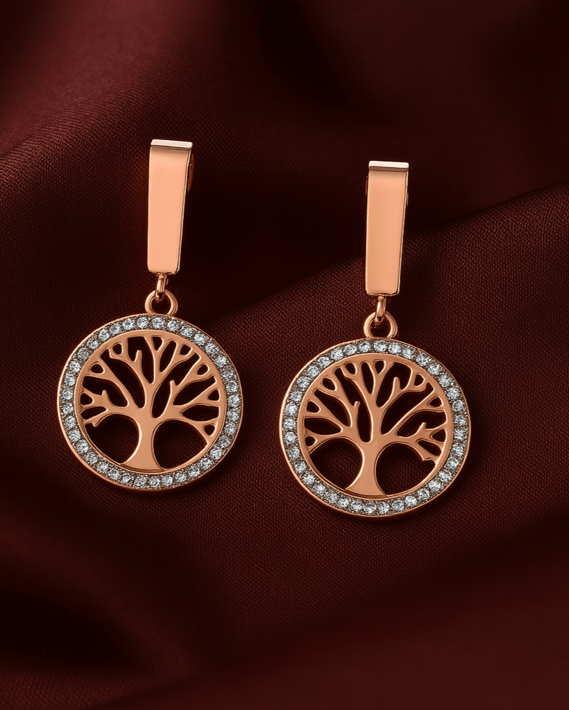 Eternal Roots – Rose Gold Tree of Life Earring Set (3 Pairs) - My Store
