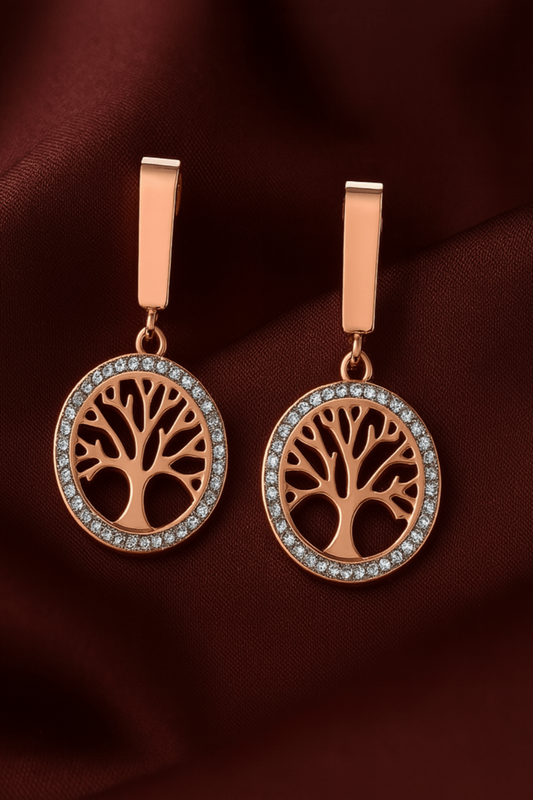 Eternal Roots – Rose Gold Tree of Life Earring Set (3 Pairs) - My Store