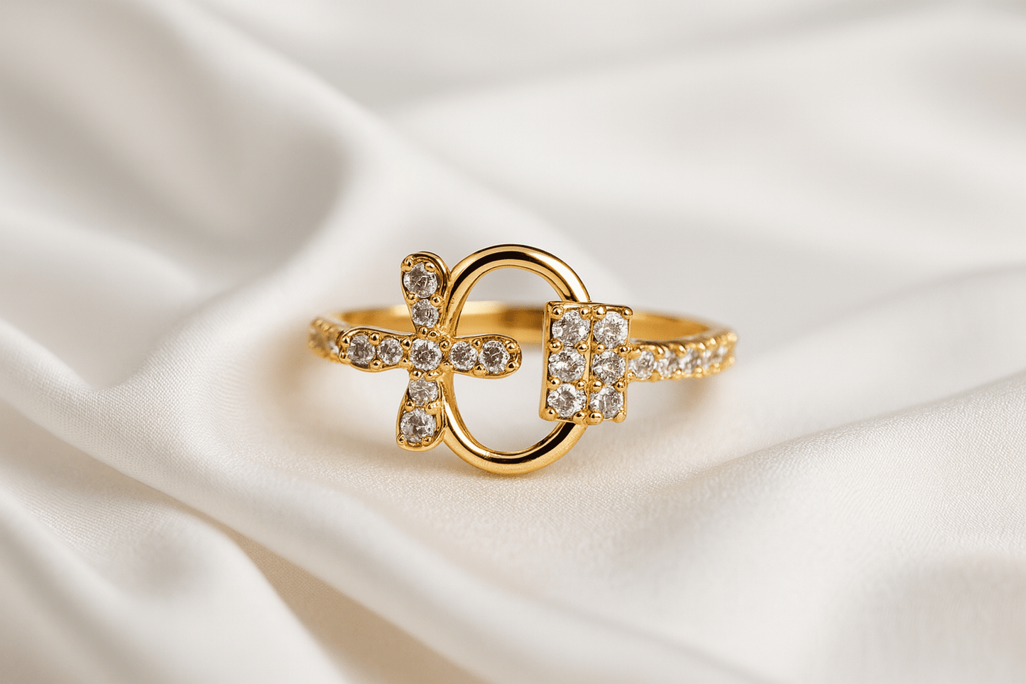 Luxe Loop: 18K Gold Plated Diamond Bow Ring - My Store
