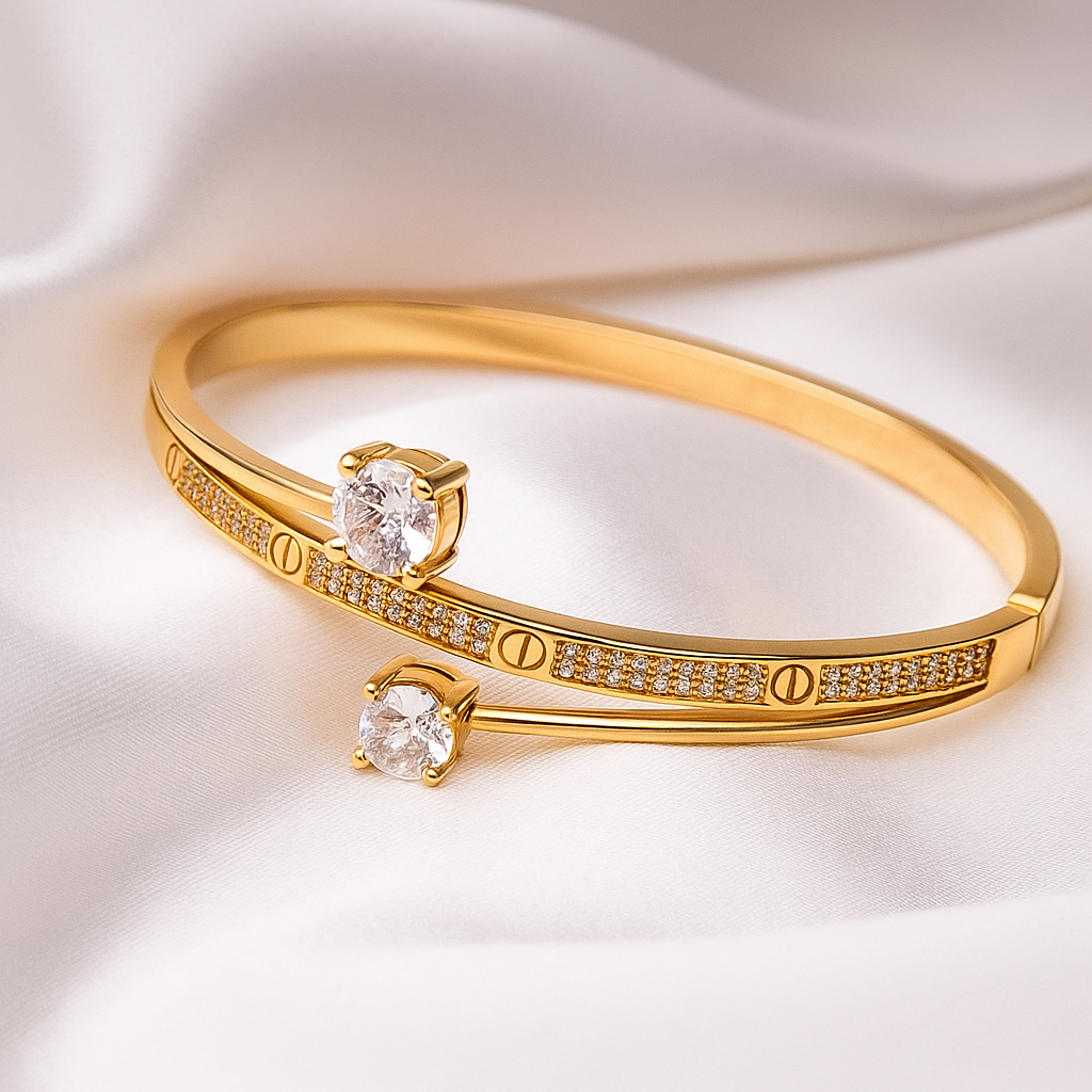 Luxury 18K Gold-Plated Diamond Bangle & Ring Set
