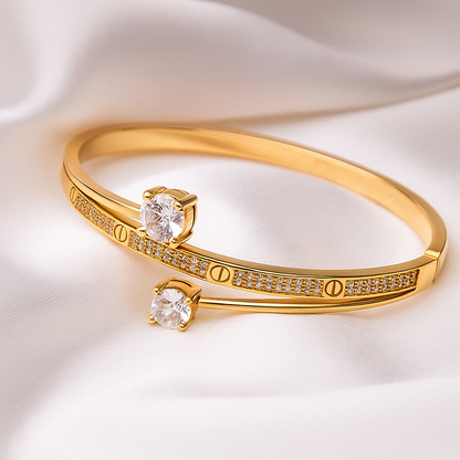 Luxury 18K Gold-Plated Diamond Bangle & Ring Set