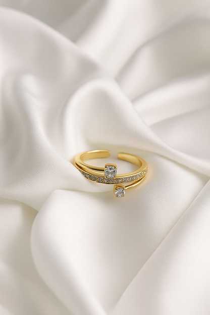 Luxury 18K Gold-Plated Diamond Bangle & Ring Set