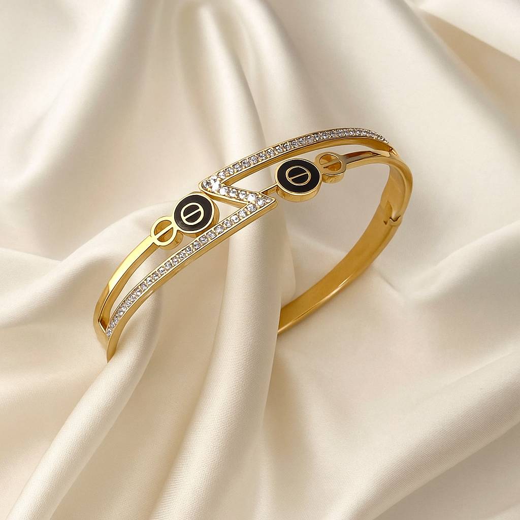 Luxury Geometric 18K Gold-Plated Zircon Bangle Bracelet