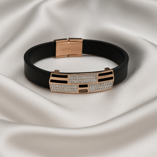 Luxury Black Silicone & Rose Gold-Plated Crystal Bracelet