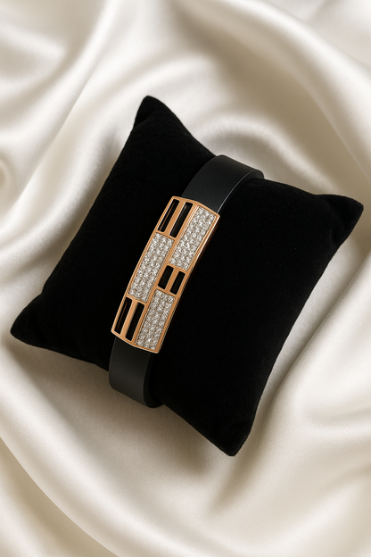 Luxury Black Silicone & Rose Gold-Plated Crystal Bracelet