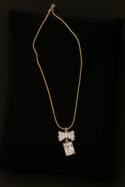 Crystal Charme Bow & Baguette Pendant Necklace - My Store