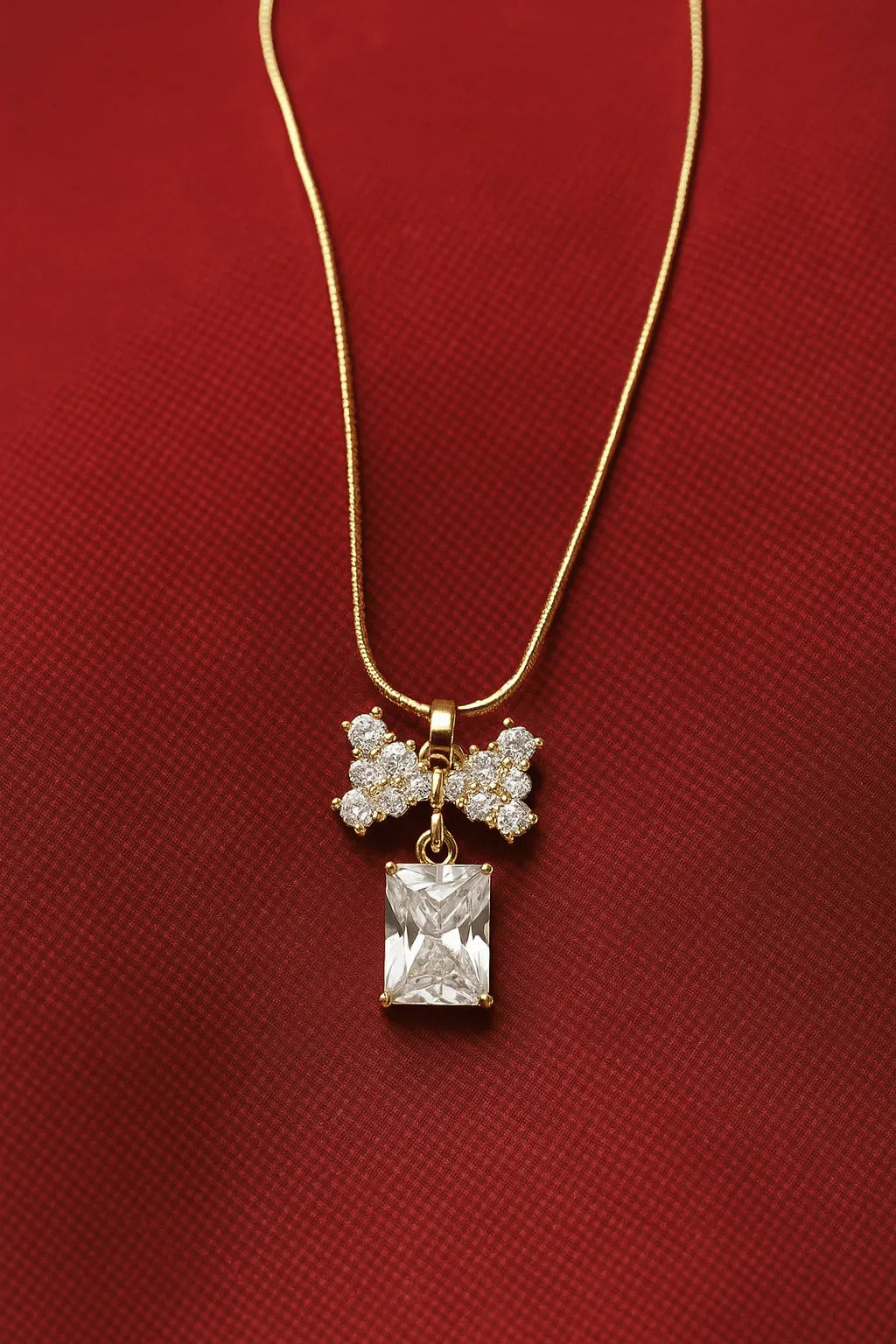 Crystal Charme Bow & Baguette Pendant Necklace - My Store