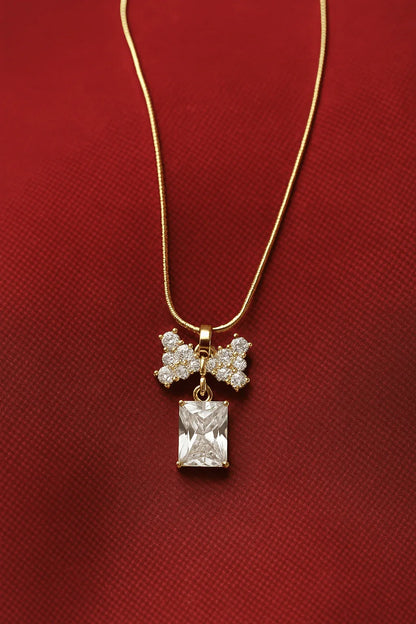 Crystal Charme Bow & Baguette Pendant Necklace - My Store