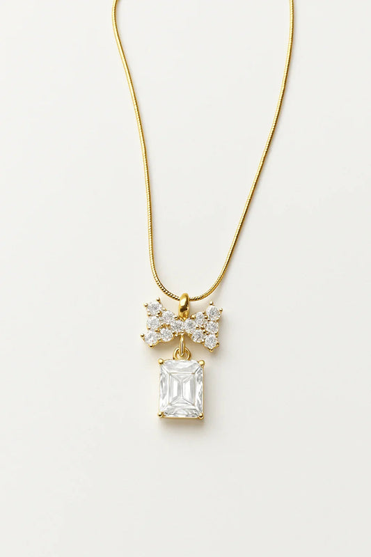 Crystal Charme Bow & Baguette Pendant Necklace - My Store
