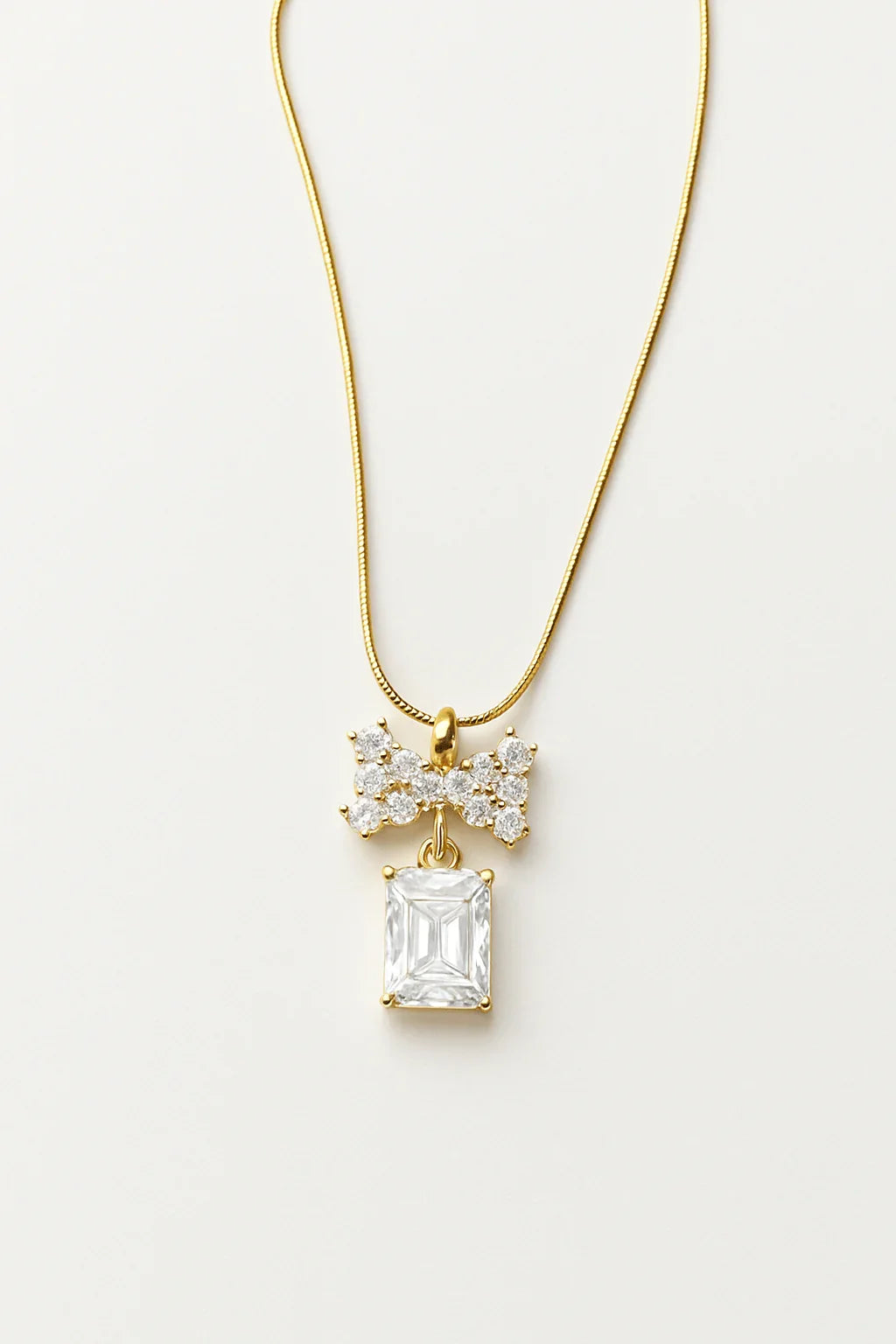 Crystal Charme Bow & Baguette Pendant Necklace - My Store