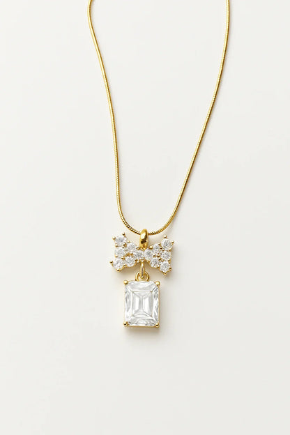 Crystal Charme Bow & Baguette Pendant Necklace - My Store