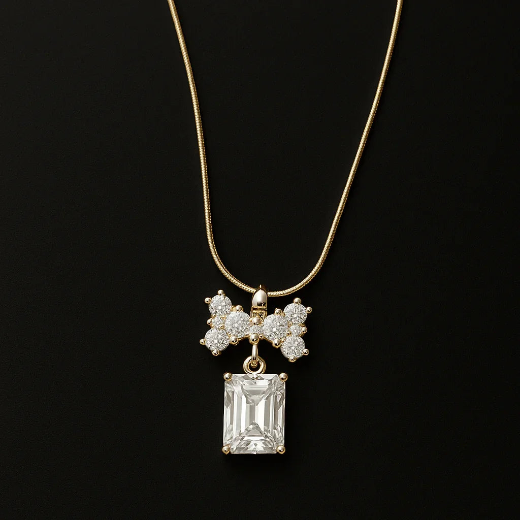 Crystal Charme Bow & Baguette Pendant Necklace - My Store
