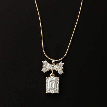Crystal Charme Bow & Baguette Pendant Necklace - My Store