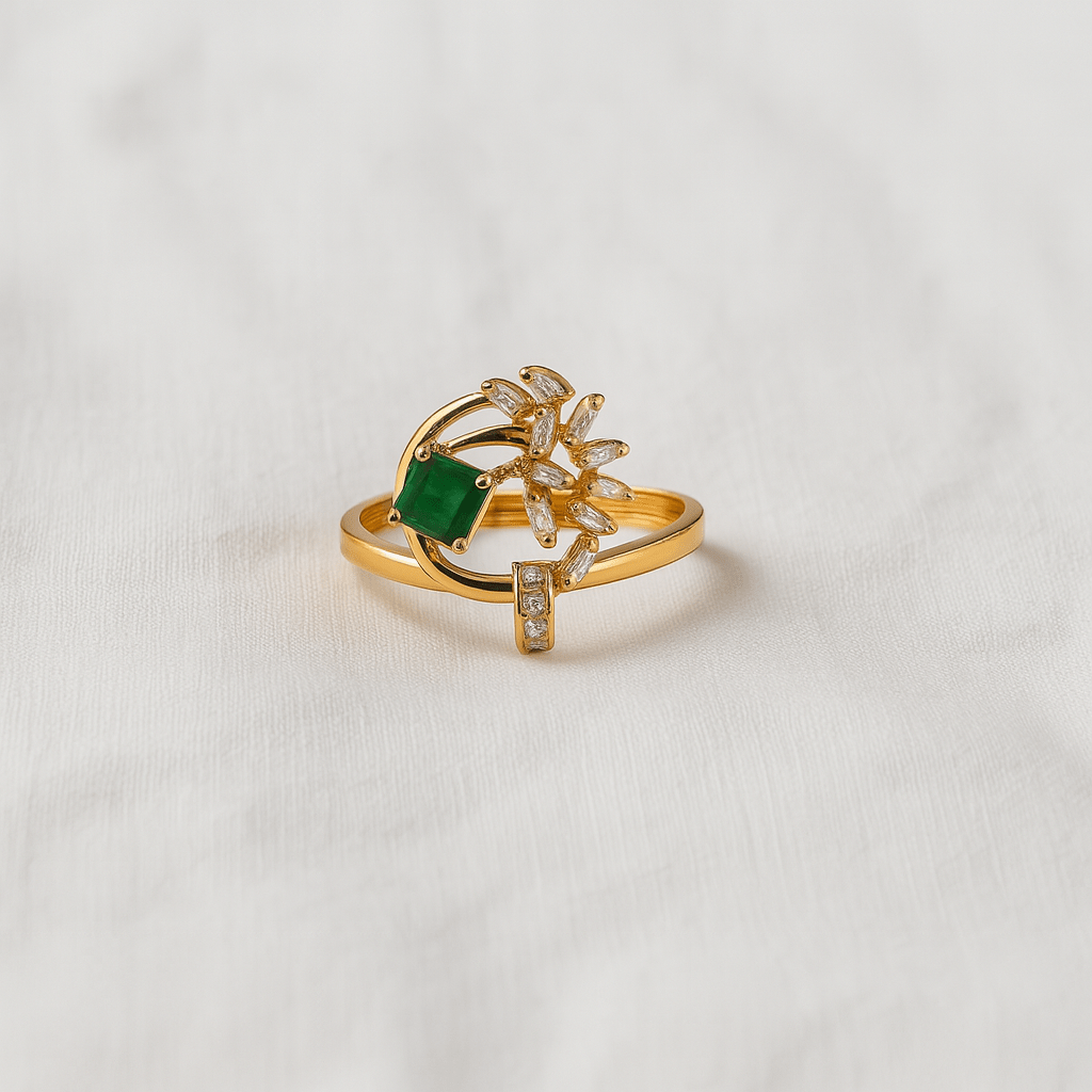 Emerald Whirl: Gold Ring with Radiant Sparkle - My Store