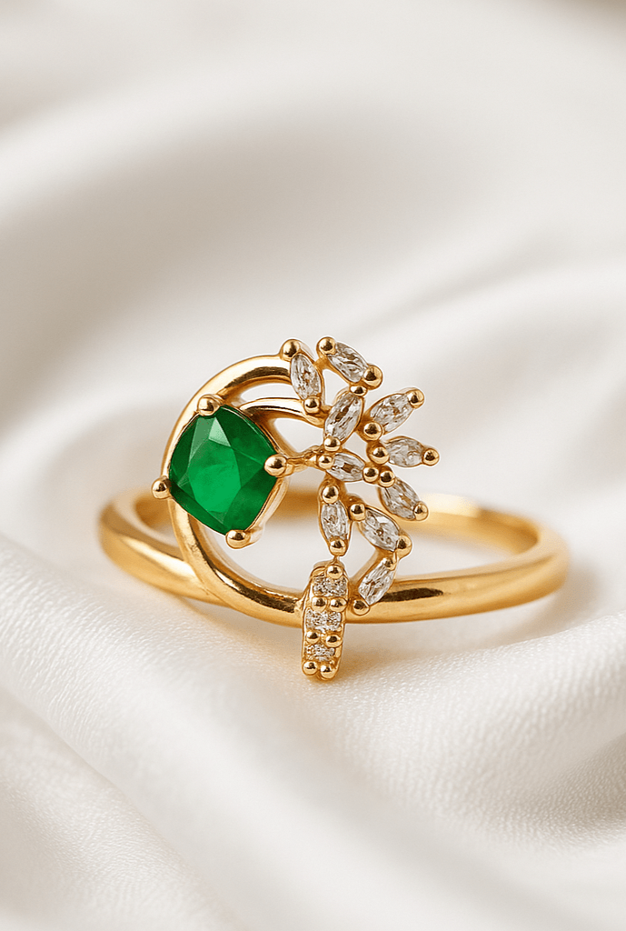 Emerald Whirl: Gold Ring with Radiant Sparkle - My Store