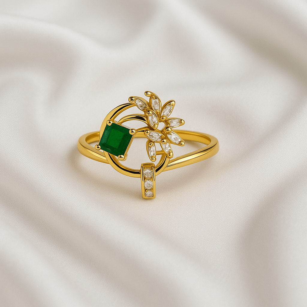Emerald Whirl: Gold Ring with Radiant Sparkle - My Store