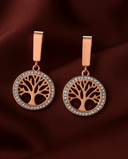 Eternal Roots – Rose Gold Tree of Life Earring Set (3 Pairs) - My Store
