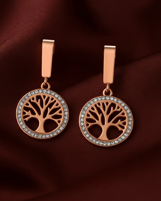 Eternal Roots – Rose Gold Tree of Life Earring Set (3 Pairs) - My Store