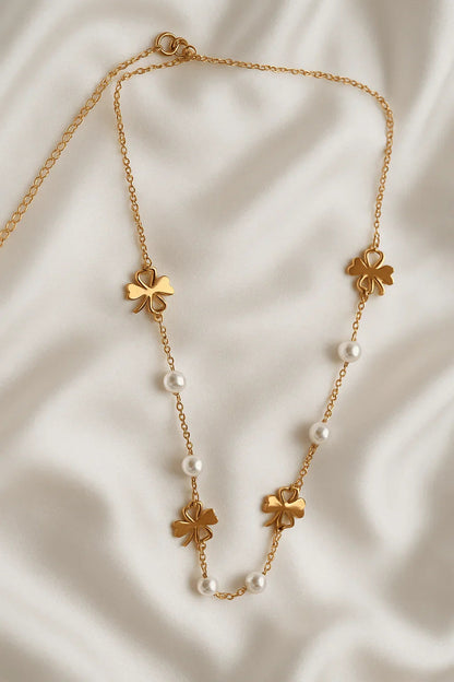 Golden Grace Clover & Pearl Necklace - My Store