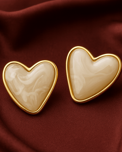 Honey Love Marble Heart Studs - My Store