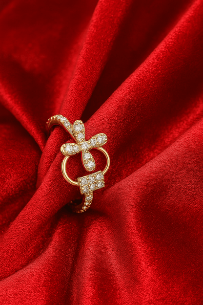 Luxe Loop: 18K Gold Plated Diamond Bow Ring - My Store