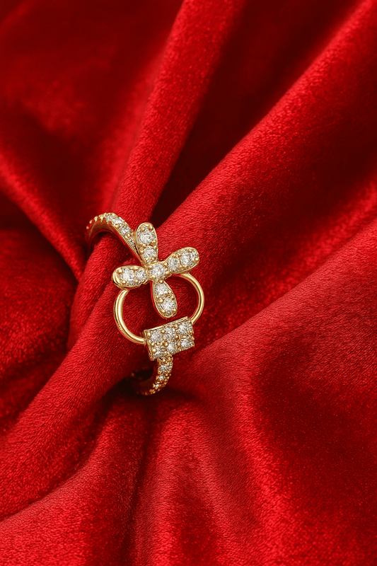 Luxe Loop: 18K Gold Plated Diamond Bow Ring - My Store