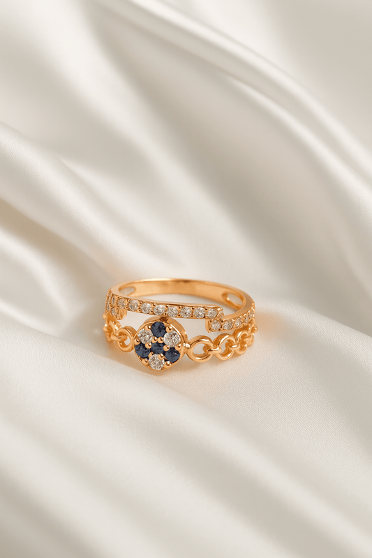 Midnight Glow – Blue Stone Halo Ring - My Store