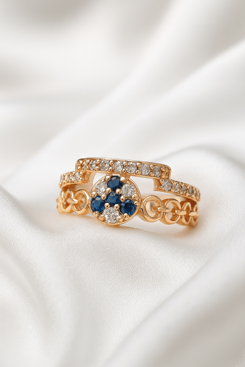 Midnight Glow – Blue Stone Halo Ring - My Store