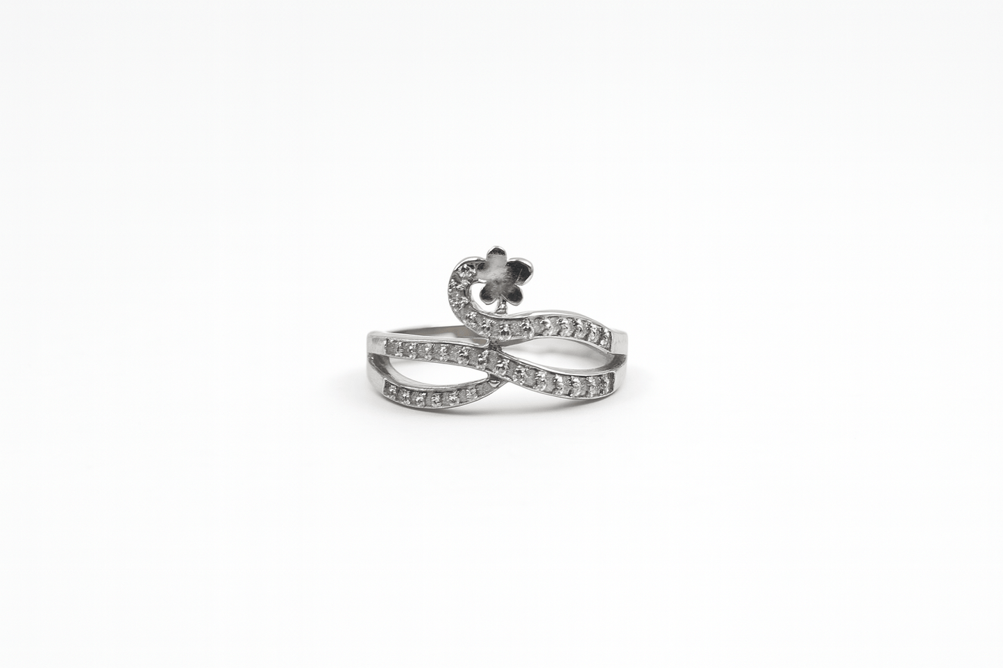 Moonlit Blossom – Curved Silver Flower Ring - My Store