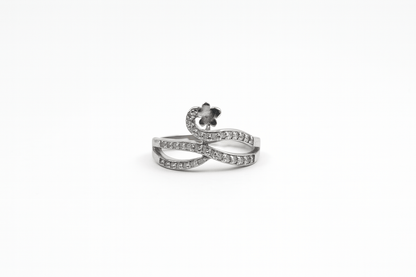 Moonlit Blossom – Curved Silver Flower Ring - My Store