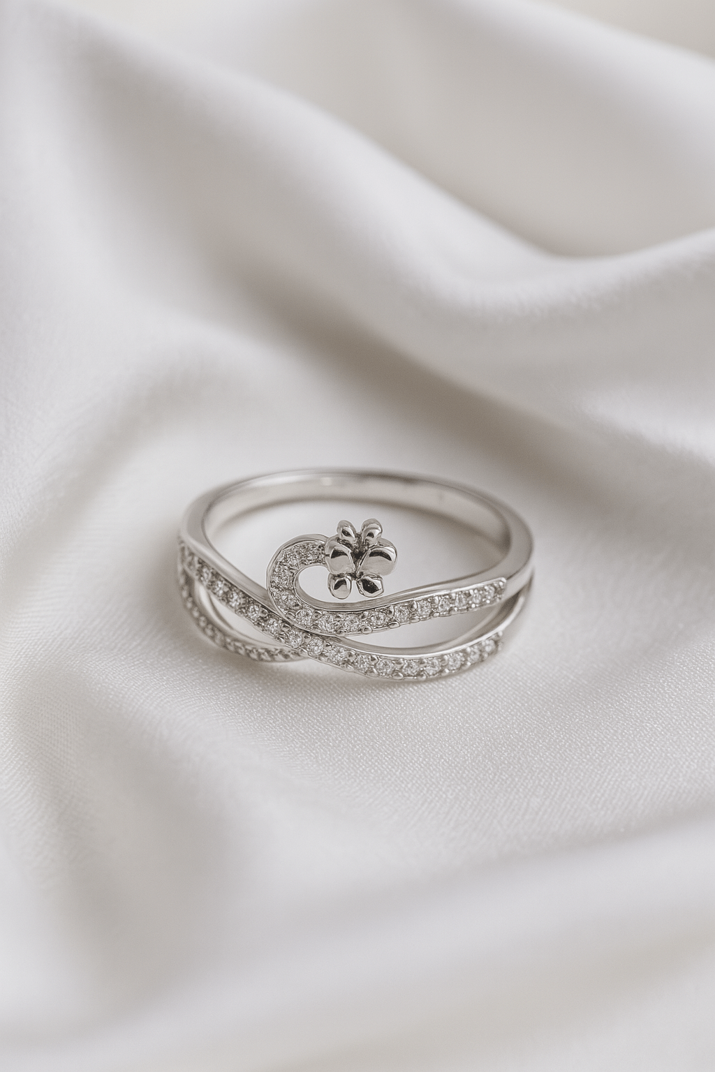 Moonlit Blossom – Curved Silver Flower Ring - My Store
