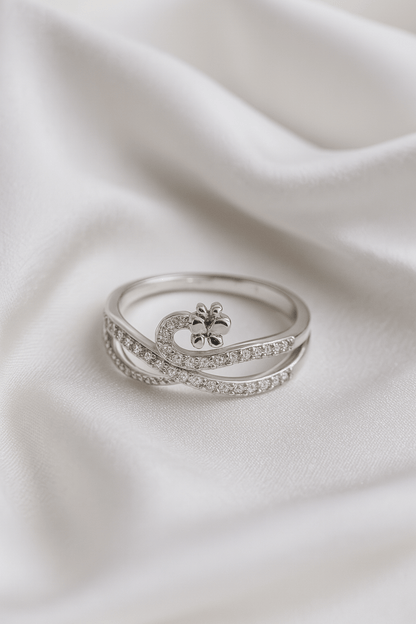 Moonlit Blossom – Curved Silver Flower Ring - My Store