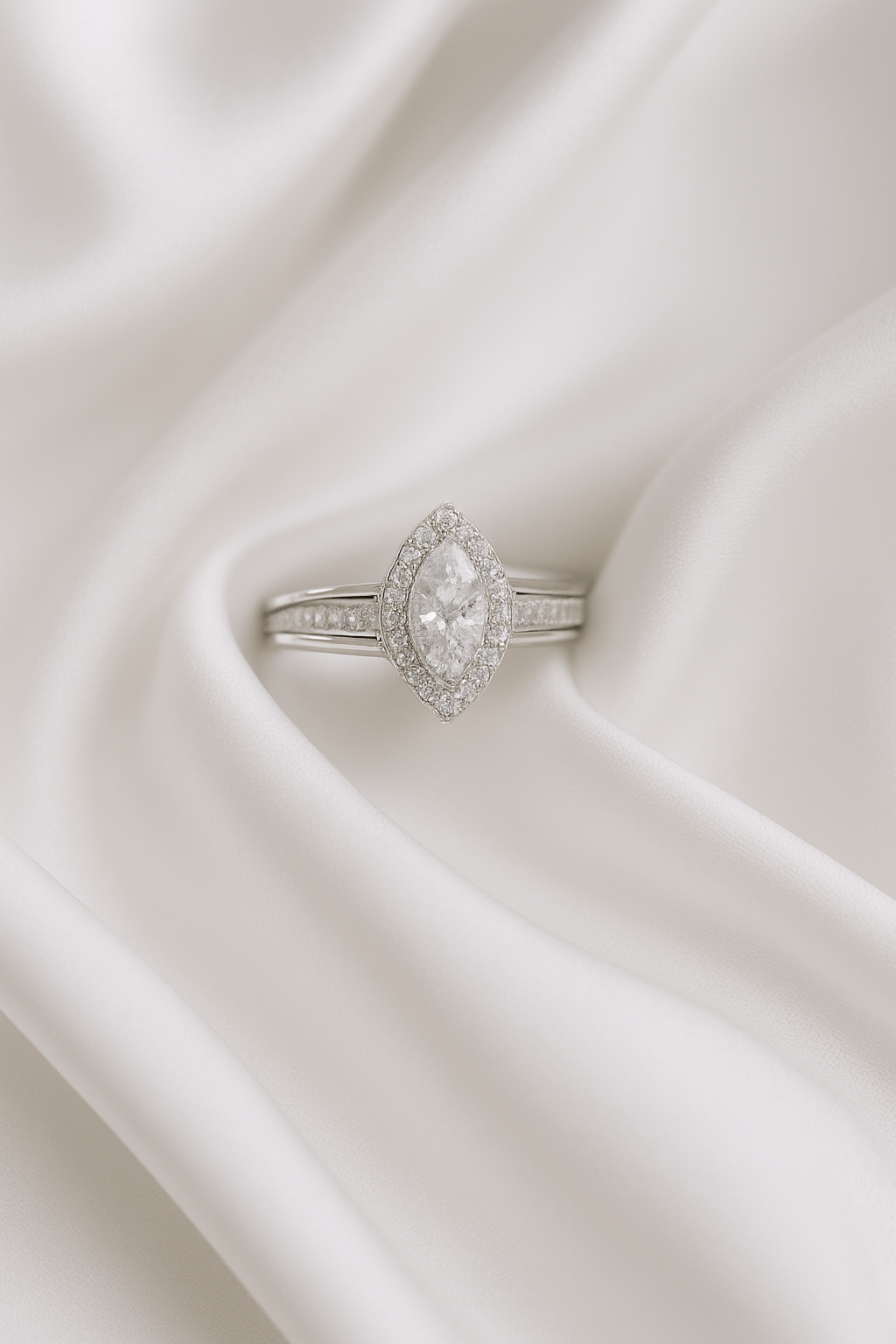 Queen’s Tear – Marquise Halo Silver Ring - My Store
