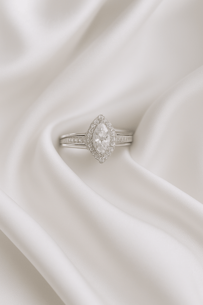 Queen’s Tear – Marquise Halo Silver Ring - My Store