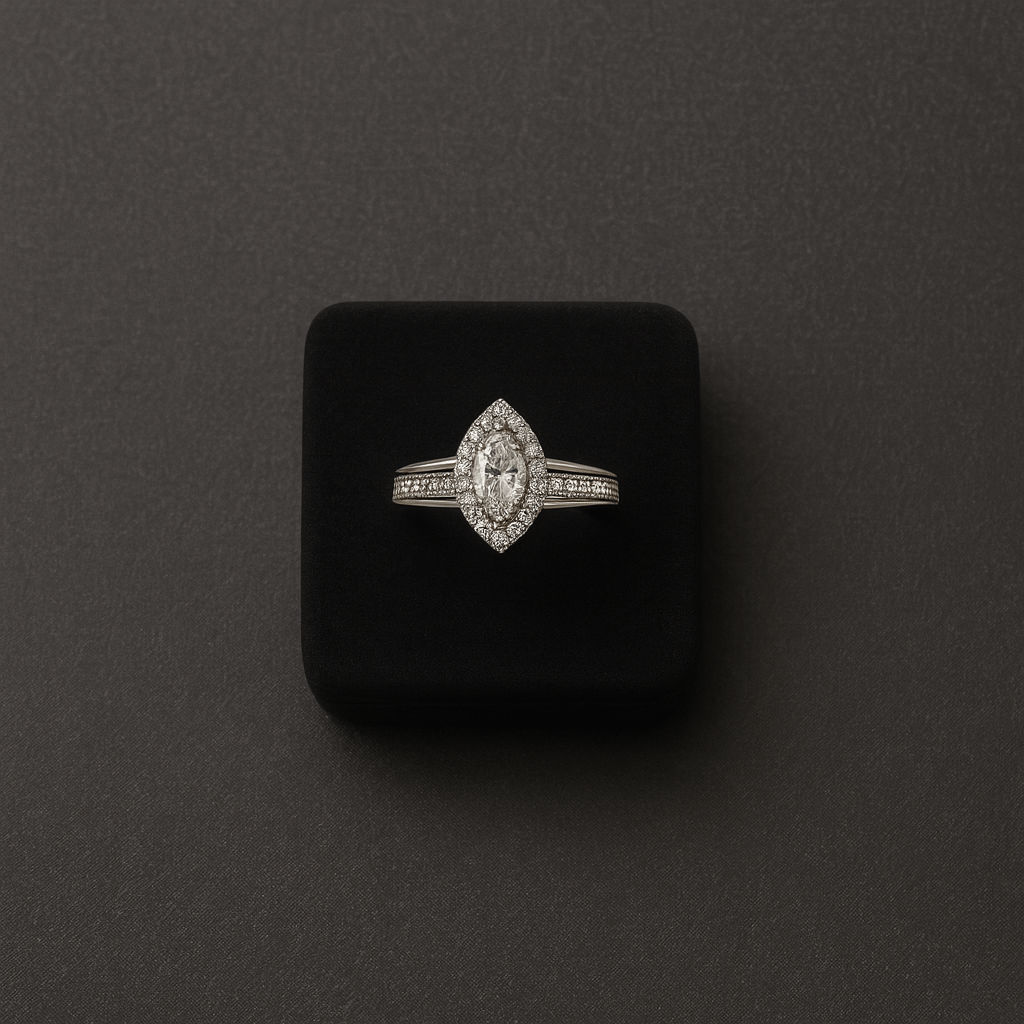 Queen’s Tear – Marquise Halo Silver Ring - My Store