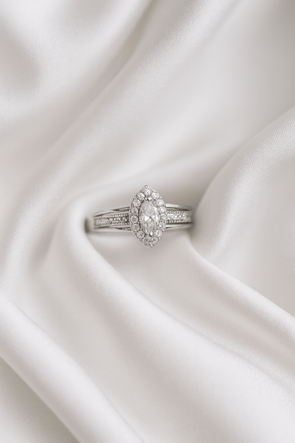 Queen’s Tear – Marquise Halo Silver Ring - My Store