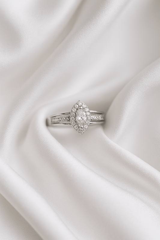 Queen’s Tear – Marquise Halo Silver Ring - My Store