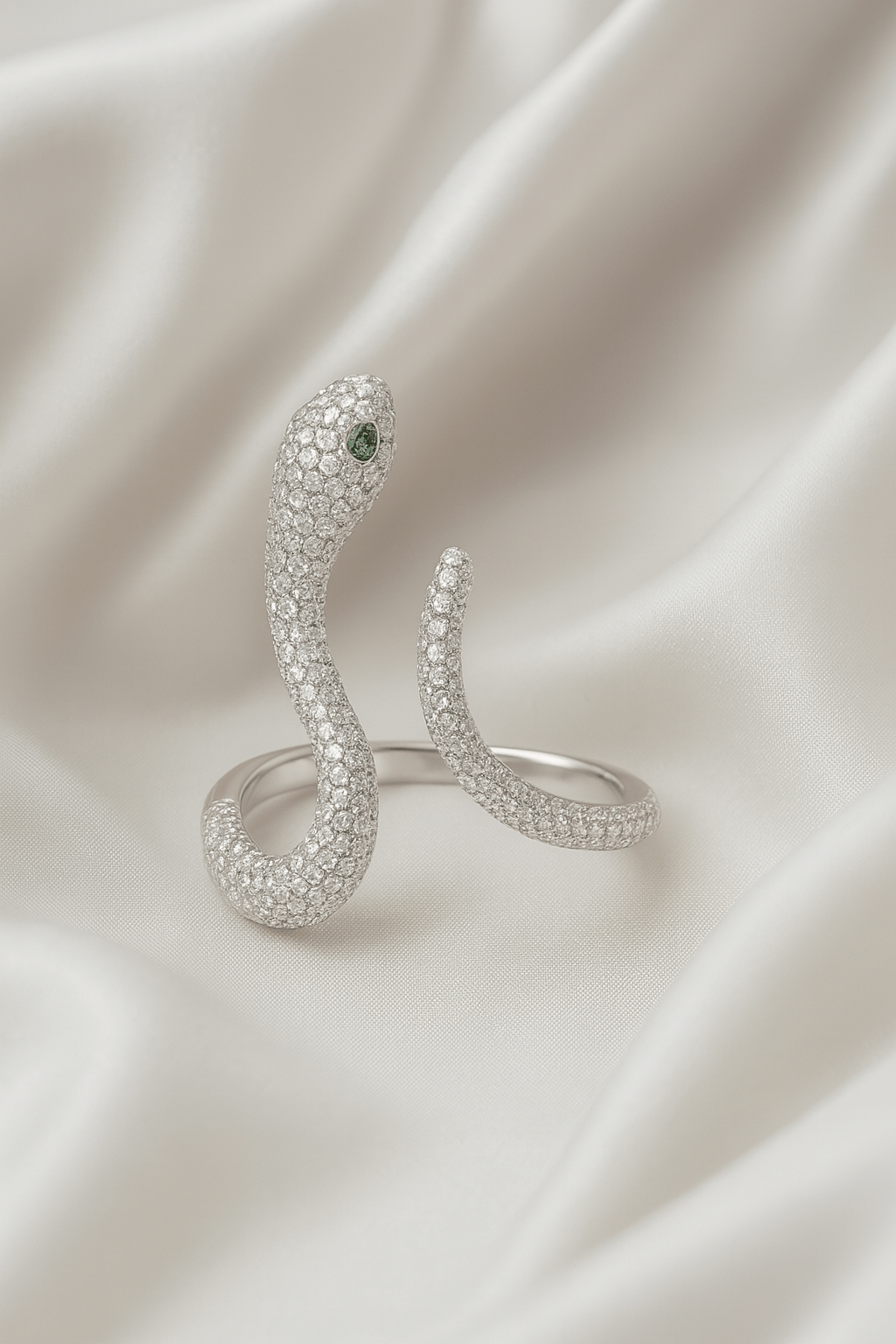Serpent of Grace" Diamond Ring – Sterling Elegance with Emerald Eyes - My Store