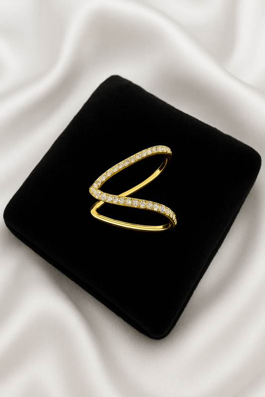 Sparkle Vibe | 18K Gold Plated Open V - Curve Diamond Ring ✨ - My Store