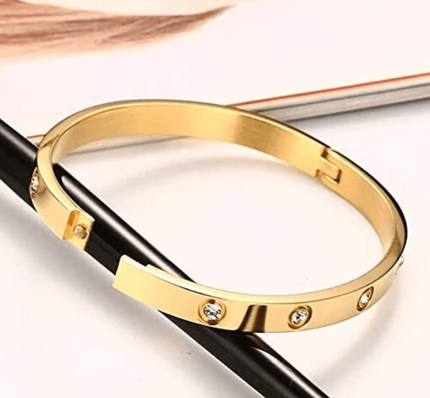 Stainless Steel Contemporary Gold Plated Love AD Anti - Tarnish Bracelet For Women - My Store